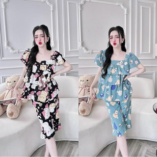 Đồ bộ lụa nhật 50-100kg lửng bèo nơ mềm mịn