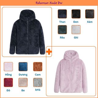 Áo lông cừu cho bé có mũ size đại [9-40kg],áo khoác trẻ em bé trai bé gái Falumar lớp lông dầy mềm mịn ấm áp