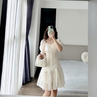 Thiết kế váy tơ hoa nhí rúm thân tay bồng Daisy mã V3179 ( hot item)