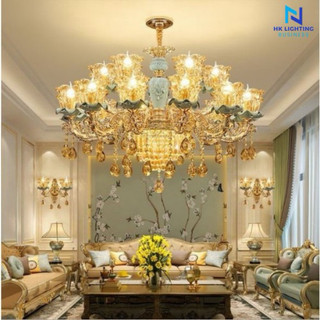 Đèn chùm thả trần pha lê xanh ngọc cổ điển sang trọng trang trí phòng khách nhà hàng, sảnh khách sạn spa_ hoàng anh