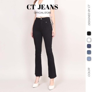 Quần bò ống loe - Jean nữ cạp cao trơn tua chất vải co dãn 4 chiều cao cấp thiết kế 2 màu đen trắng CP31, CT JEANS