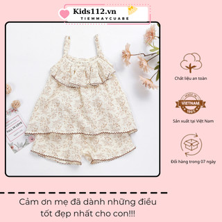 Bộ hai dây bánh bèo dáng xoè phối hoa nhí cho bé từ 8-18kg