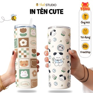Bình Giữ Nhiệt Khắc Tên Cute Dễ Thương - 600ml - Inox 304 - Tặng Túi Xách - Tỉ Mỉ Studio