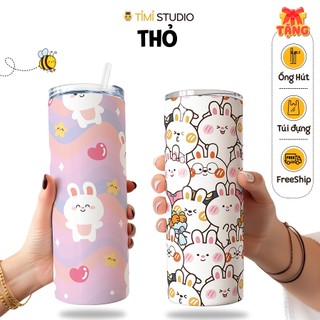 Bình Giữ Nhiệt Con Thỏ Cute - 600ml - Inox 304 - Tặng Túi Xách - Tỉ Mỉ Studio