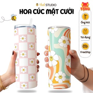 Bình Giữ Nhiệt Hình Hoa Cúc Mặt Cười - 600ml - Inox 304 - Tặng Túi Xách - Tỉ Mỉ Studio