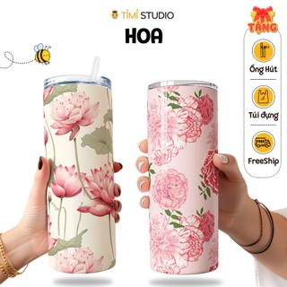  Bình Giữ Nhiệt Họa Tiết Hoa - 600ml - Inox 304 - Tặng Túi Xách - Tỉ Mỉ Studio