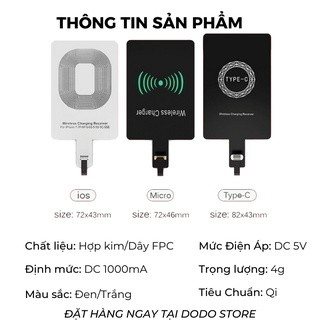 Miếng Dán Hỗ Trợ Sạc ko dây Chuẩn Qi Đầu Android/Type-C/ip
