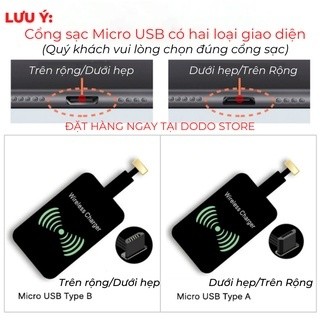 Miếng Dán Hỗ Trợ Sạc ko dây Chuẩn Qi Đầu Android/Type-C/ip