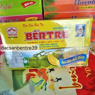 Kẹo dừa sầu riêng hiệu Bến Tre ( gói máy, hộp 400g )