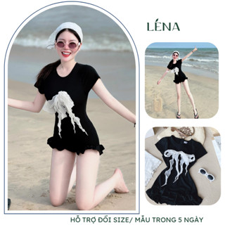 Bikini nữ 2 dây màu đen liền thân quần bèo LENA 3105 - Đồ đi biển đáng yêu Hàn quốc