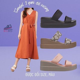 Dép quai ngang cross lê nữ đế cao 7cm đi biển   độn đế cute chống trơn trượt KORO 7pxuong