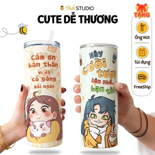 Bình Giữ Nhiệt Hình Cute Dễ Thương - 600ml - Inox 304 - Tặng Túi Xách - Tỉ Mỉ Studio