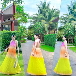 Maxi đi biển dập ly loang cam dạ hồng đi du lịch - Maxingoclan