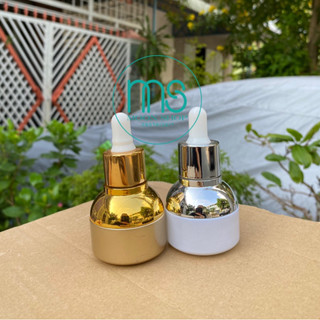 Chai Bầu 20ml xi bạc, xi vàng thuỷ tinh bóp giọt đựng serum,tinh chất