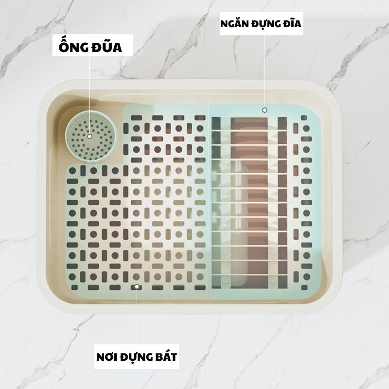 Kệ Úp Bát Đĩa Bằng Nhựa Có Khe Thoát Nước, Hộp Đựng Bát Đĩa Có Nắp Đậy Chống Côn Trùng Bụi Bẩn GB005