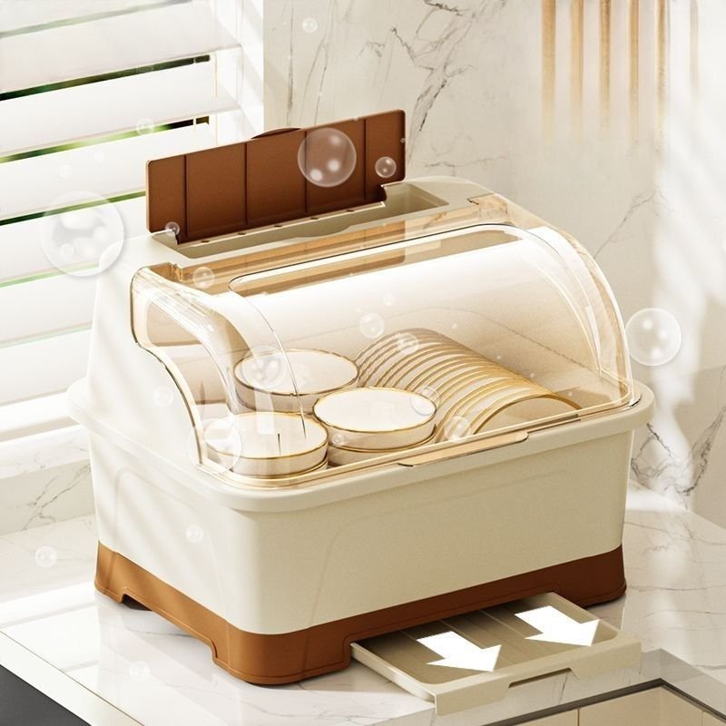 Kệ Úp Bát Đĩa Bằng Nhựa Có Khe Thoát Nước, Hộp Đựng Bát Đĩa Có Nắp Đậy Chống Côn Trùng Bụi Bẩn GB005