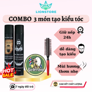 Gôm xịt tóc tạo kiểu nam nữ THE PRO LOCK 420ml sáp BARBERSHOP giữ nếp tóc kèm lược