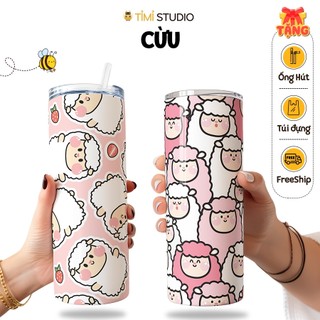 Bình Giữ Nhiệt Hình Cừu Cute - 600ml - Inox 304 - Tặng Túi Xách - Tỉ Mỉ Studio