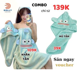Set khăn tắm, Khăn ủ tắm, Váy tắm chất vải mềm mịn thấm hút mau khô họa tiết cá hề bắt trend cute Dolly House