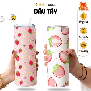 Bình Giữ Nhiệt Hình Quả Dâu Tây - 600ml - Inox 304 - Tặng Túi Xách -Tỉ Mỉ Studio