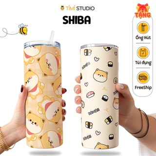 Bình Giữ Nhiệt Hình Chó Shiba - 600ml - Inox 304 - Tặng Túi Xách - Tỉ Mỉ Studio