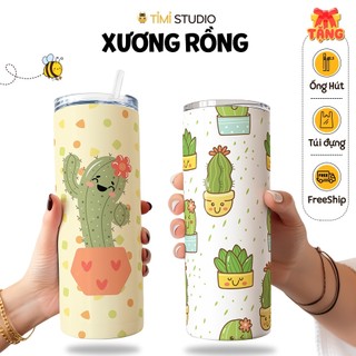 Bình Giữ Nhiệt Hình Xương Rồng - 600ml - Inox 304 - Tặng Túi Xách - Tỉ Mỉ Studio
