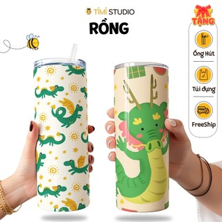 Bình Giữ Nhiệt Họa Tiết Rồng 2024  - 600ml - Inox 304 - Tặng Túi Xách - Tỉ Mỉ Studio