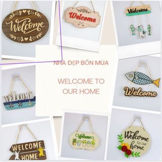 Bảng gỗ chữ Welcome treo cửa ra vào, treo cửa hàng shop thời trang quán cafe có sẵn dây treo