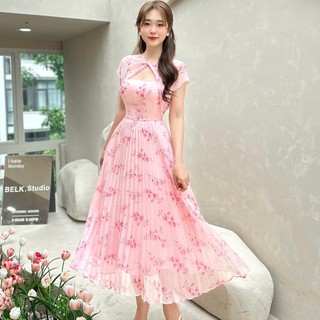 Váy tơ 2 dây xoắn ngực choàng vai V2257 Kymie