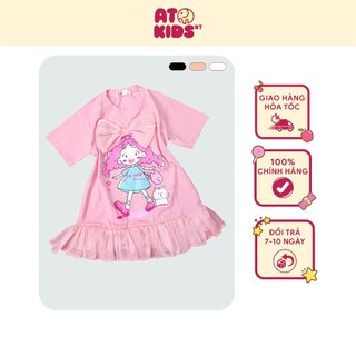 Đầm suông cho bé gái, váy bèo tiểu thư, váy bé gái cotton đuôi cá hình cô gái từ 13-47kg - at164