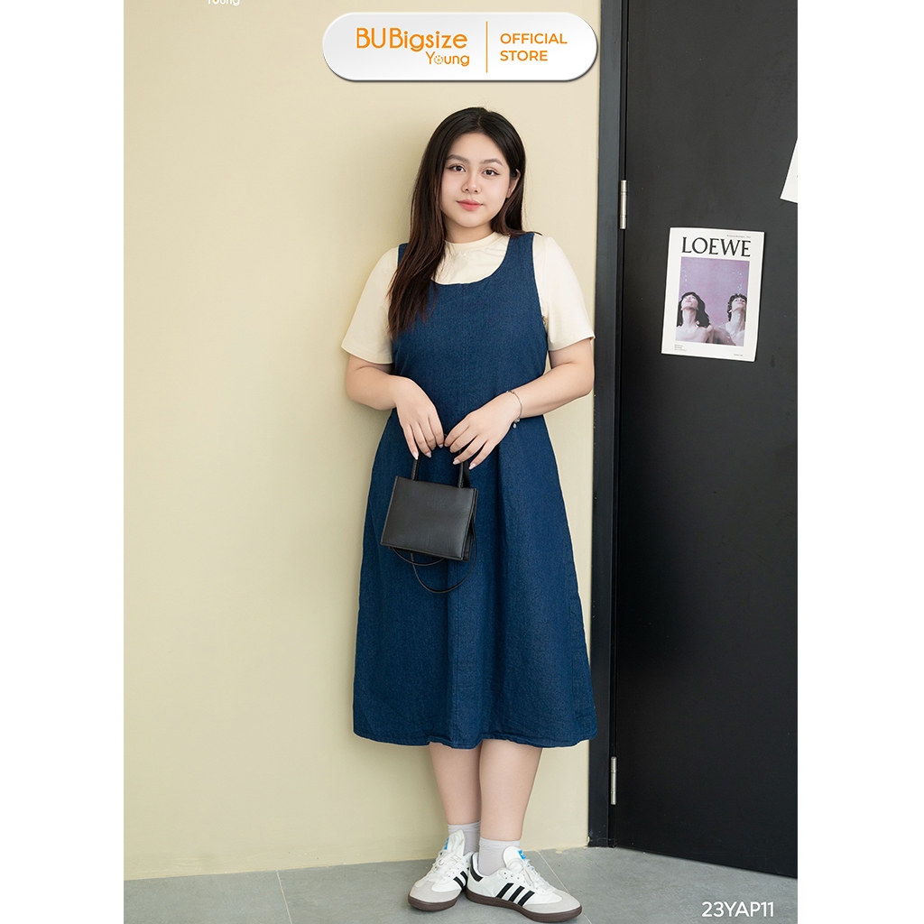 Yếm jeans khoét lưng rút dây sau BIGSIZE (55kg đến 95kg) – 24YD138 - [BU Bigsize Young]