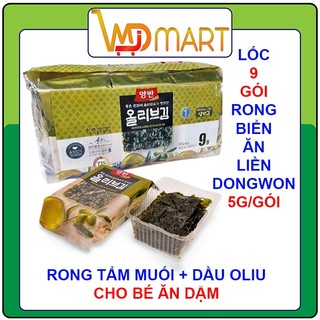 Lốc 9 gói rong biển ăn liền tẩm dầu oliu Dongwon nhập khẩu Hàn quốc 5g/gói
