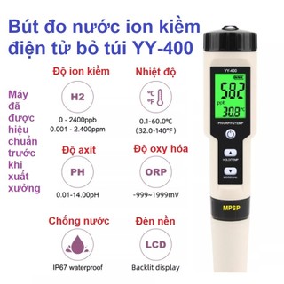 Bút đo nước ion kiềm 4 chế độ, Máy đo độ pH, Hydrogen, ORP, nhiệt độ