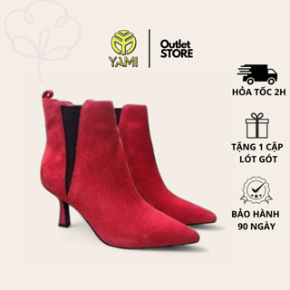 Boot Nữ Cổ Thấp, Giày Bốt Cao Gót Mũi Nhọn, Boot Nữ Hàng Hiệu Màu Đỏ Da Thật Có Big Size 36 - 42 - Giày YAMI