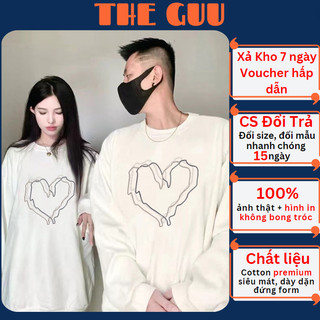 Áo Sweater Nam Nữ Form Rộng Local Brand THE GUU Tay Dài Cổ Tròn  Trắng Đen Cho Cặp Đôi TGSWT14