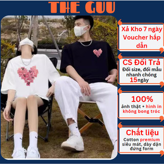 Áo Thun THE GUU Local Brand Cổ Tròn Tay Lỡ Form Rộng Nam Nữ Cho Cặp Đôi TGT26 TIM TRANH HỒNG