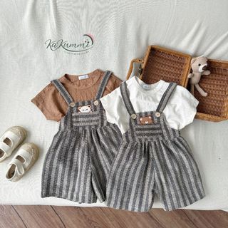 Set yếm kẻ thêu gấu cho bé trai, bé gái Kakummi