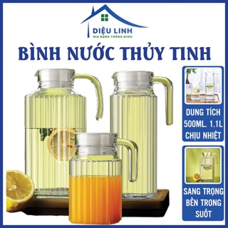  Bình Thuỷ Tinh Chữ Nhật 1.1L,500ML Binh Thủy Tinh Vân Sọc 1100ml,Có Tay Cầm,Vân Nổi Dieulinhshop 