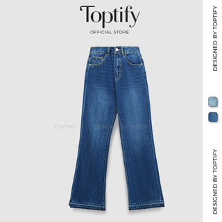 Quần jeans dài nữ TOPTIFY cạp cao ống loe kiểu lai tua cá tính Orion Jeans TQJ54