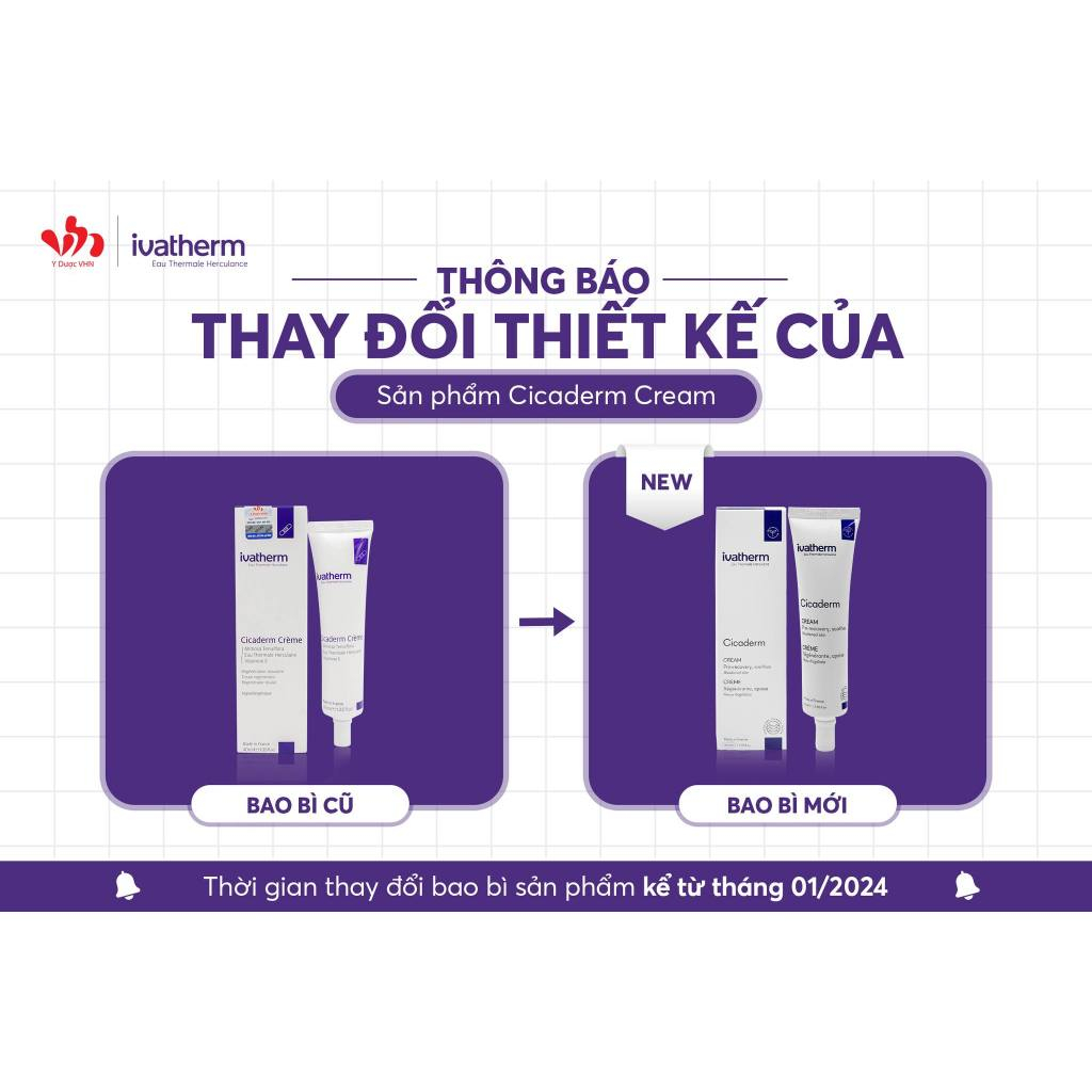 [Mã INBAU404 giảm 40K đơn 249K] Kem tái tạo da ngăn ngừa sẹo ivatherm cicaderm cream - IVATHERM
