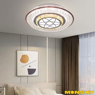 Đèn trần led MONSKY chống cận 18w ASAN cao cấp viền ABS, mặt pha lê k9 sang trọng 3 chế độ màu