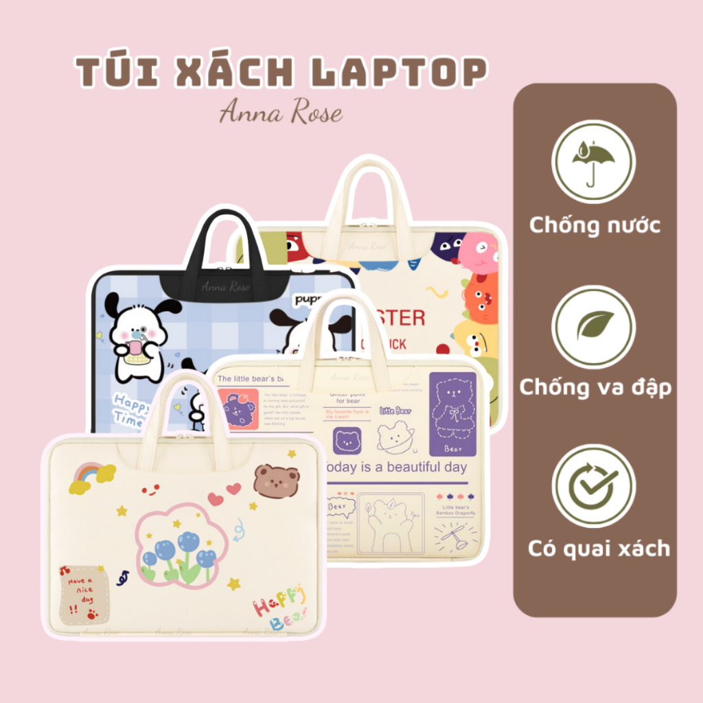Túi xách đựng laptop có đệm mềm mại, túi chống sốc laptop 15.6 inch/ 14 inch/ 13 inch  cao cấp phong cách Hàn Quốc