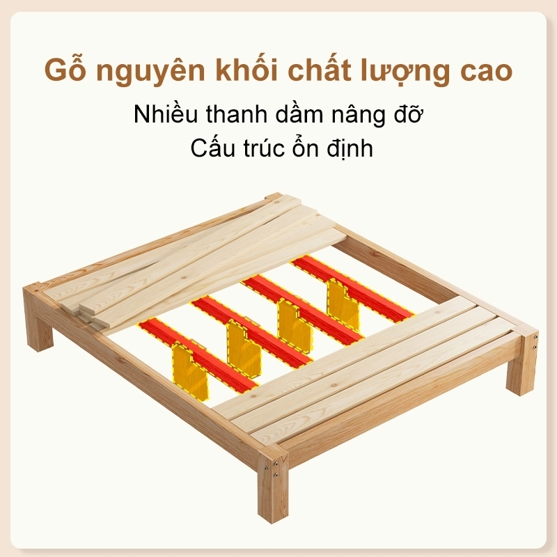 ALVIN Giường gỗ tự nhiên hiện đại, đơn giản cho gia đình, giường đôi 1.8m dày dặn, phù hợp cho phòng ngủ chính | BigBuy360 - bigbuy360.vn