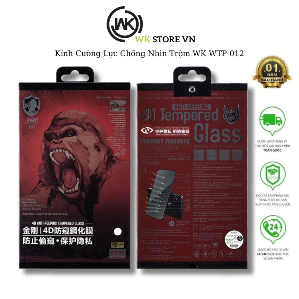 Kính Cường Lực, Miếng Dán Màn Hình Wk Wtp - 012 Chống Nhìn Trộm Cho Ipxs 11 12 13 14 15 Promax - Loại Mới Nhất