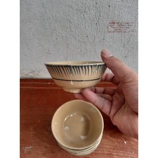 Chén cơm phết xanh , Bát ăn cơm hoạ tiết sọc phết xanh size 12 cm