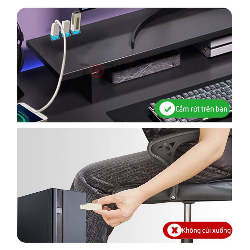 Kệ màn hình máy tính LED  sạc không dây USB giá đỡ màn hình pc decor bàn kệ để máy tính gỗ trắng | BigBuy360 - bigbuy360.vn