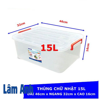 Thùng Chữ Nhật 15 Lít Nhựa Trong Có Nắp