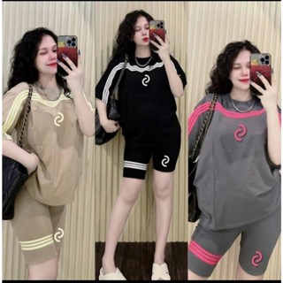 Set thun gân quần lửng - phối sọc thể thai lạ mắt - sản phẩm y hình