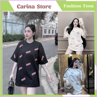 Áo phông nữ tay lỡ cổ tròn, áo thun from rộng hoạ tiết miu hồng in sắc nét
