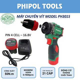 Máy khoan pin và chuyên vít 2 đầu PHIPOL chỉnh tốc, đầu 10, mã máy PH3015